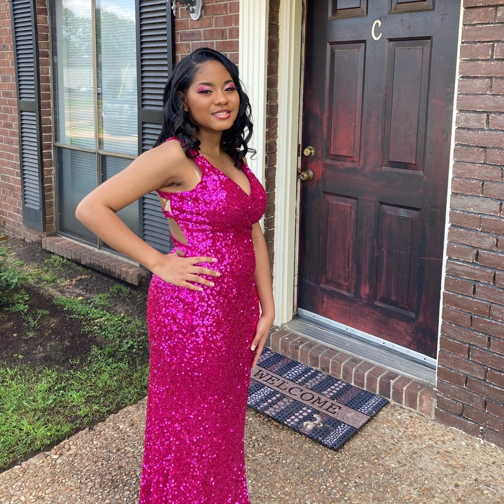Fuchsia/bright pink sparkle prom dress size 6.